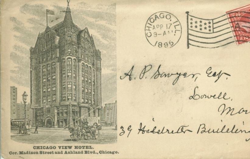 1896 postcard featuring the hotel (Mike F., Forgotten Chicago Facebook group)